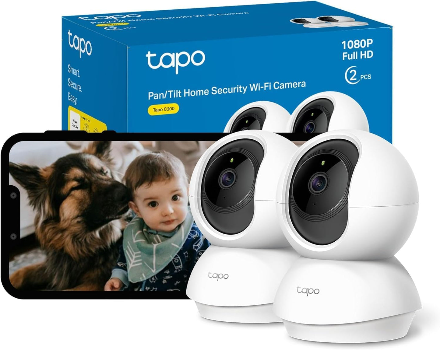 Pack de 2 Caméras WiFi Tapo C200 – Surveillance Intérieure 1080P, Détection de Personne, Audio Bidirectionnel, Alexa & Google Assistant