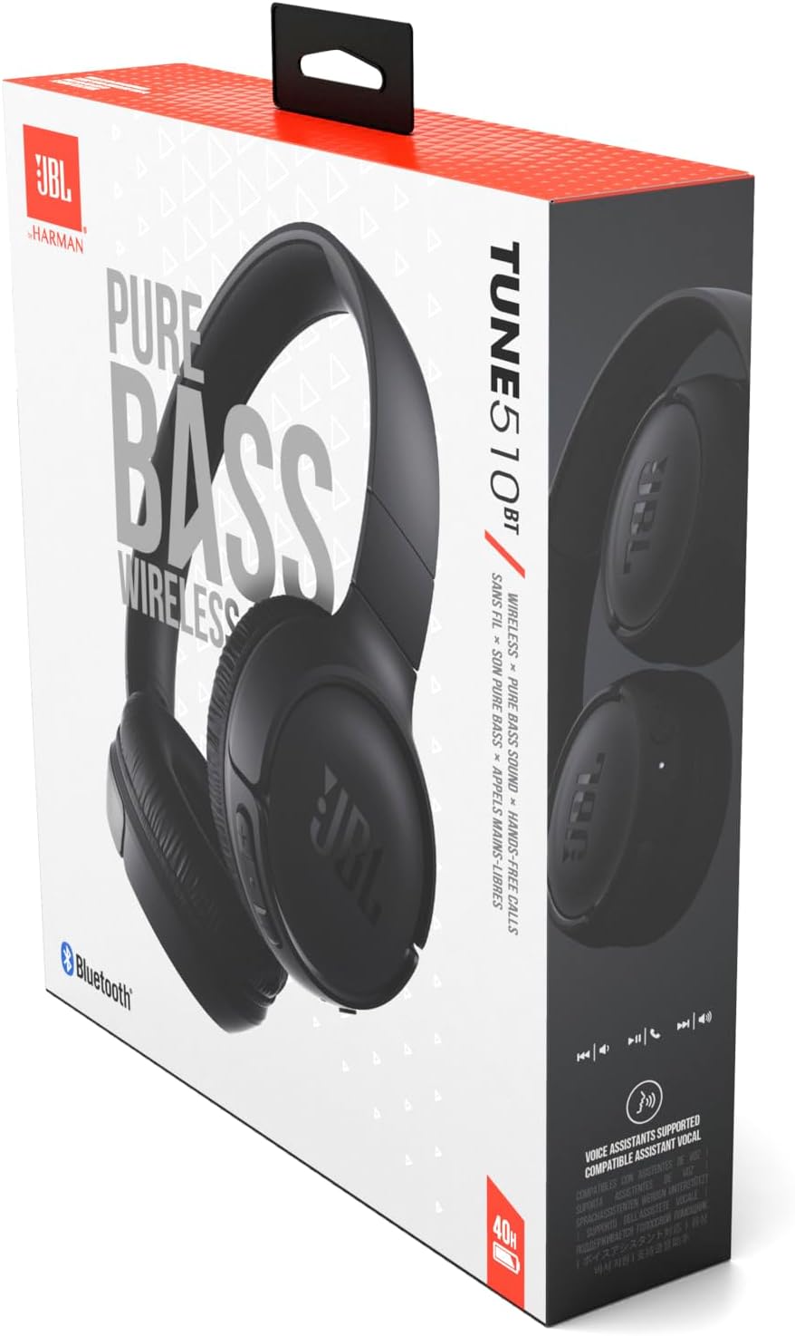 JBL TUNE 510BT Casque Supra-Auriculaire Sans Fil Bluetooth, Léger, Pliable avec 40 Heures d'Autonomie – Noir
