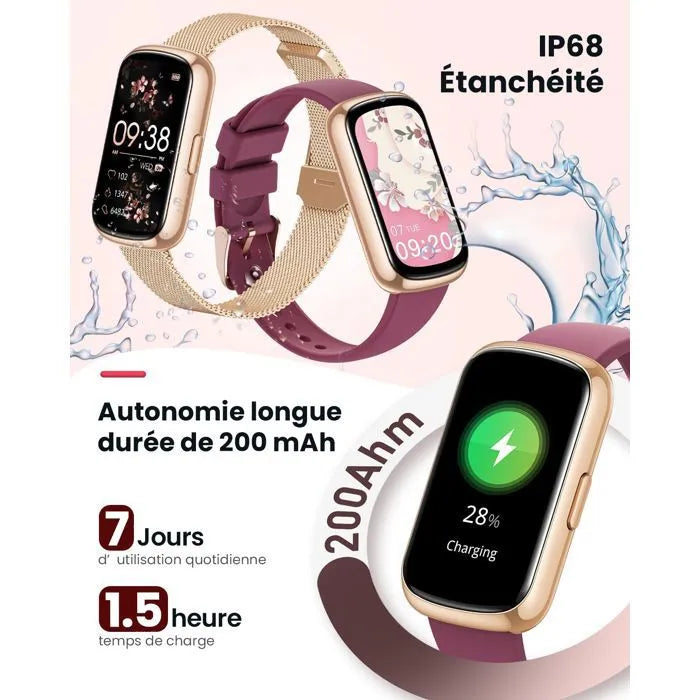 Montre Connectée Élégante Femme 1,47" – Or Rose, +21 Modes Sport, Suivi Sommeil & Santé, Podomètre, Étanche