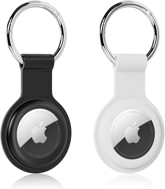 Étuis AirTag Apple – Lot de 2 Porte-clés en Silicone (Noir & Blanc) – Housses Anti-Rayures avec Mousqueton, Accessoires de Protection pour Enfants, Animaux, Sacs et Bagages