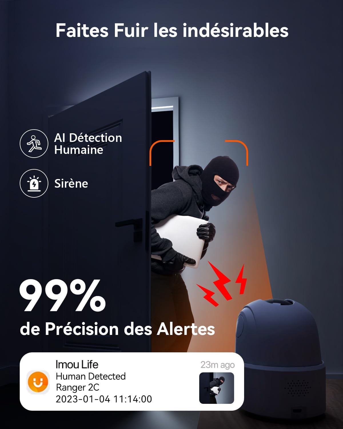 Caméra WiFi 2K 360° Imou – Surveillance Intérieure AI avec Suivi Intelligent, Audio Bidirectionnel, Sirène & Compatible Alexa
