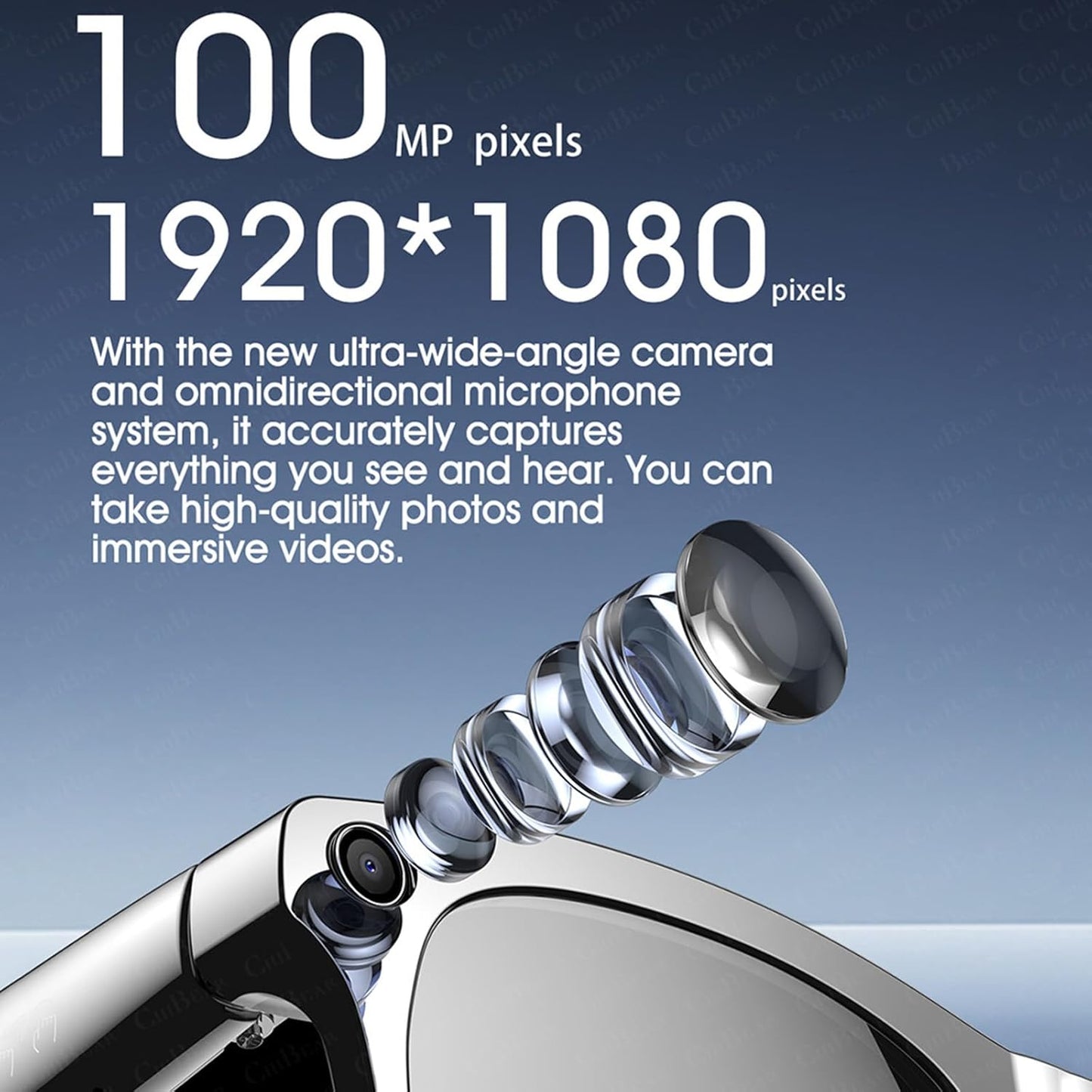 Lunettes Connectées IA 100 MP HD – Caméra, Musique, Appels Bluetooth, Traduction Vocale et Lampe de Poche – Smart Glasses Sport Hommes/Femmes – Blanc