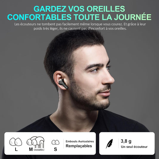 Écouteurs Bluetooth 5.3 Sans Fil – Son Hi-Fi Stéréo, Réduction de Bruit CVC, 35h d’Autonomie, USB-C – Compatibles iOS, Galaxy, Xiaomi, Oppo et Android