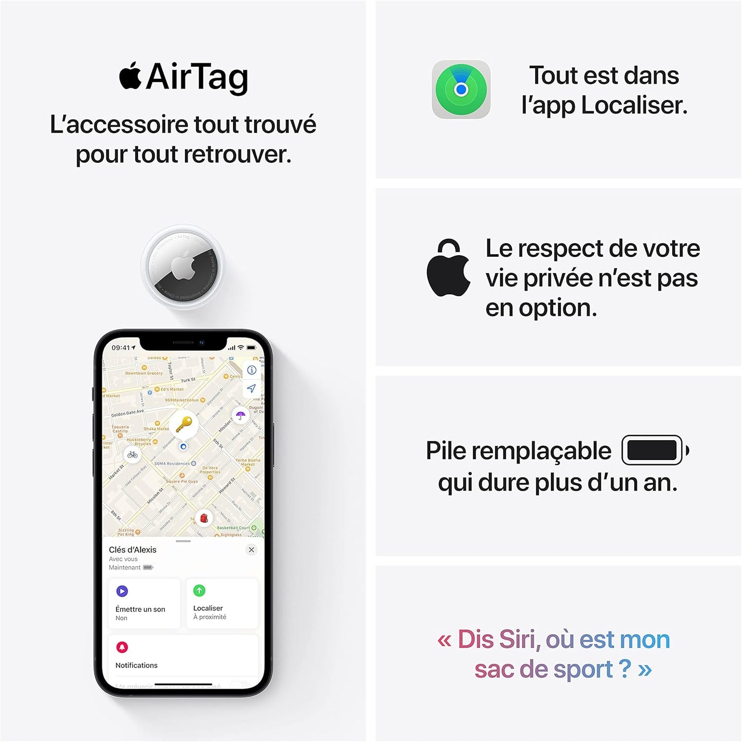 Apple AirTag Lot de 4 – Traceurs Bluetooth pour Localiser Objets & Accessoires