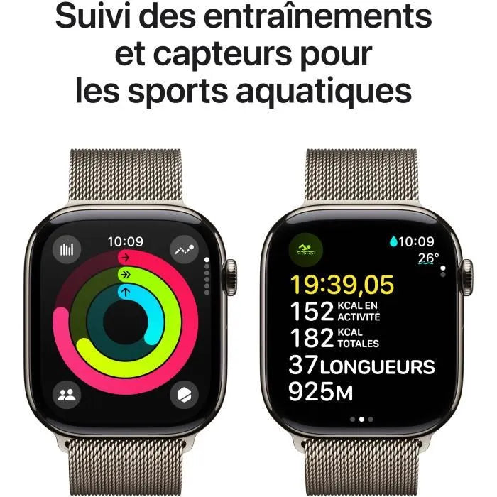Apple Watch Series 10 – Titane Naturel 46 mm | GPS + Cellular avec Bracelet Milanese Loop – Taille S/M