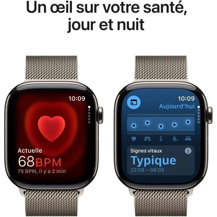 Apple Watch Series 10 – Titane Naturel 46 mm | GPS + Cellular avec Bracelet Milanese Loop – Taille S/M