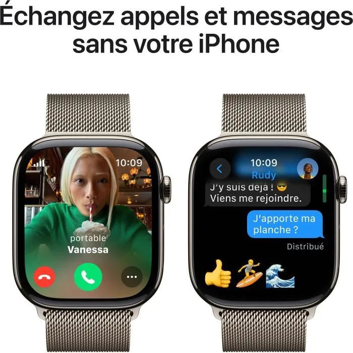 Apple Watch Series 10 GPS + Cellular 46mm – Boîtier Titane Doré – Bracelet Milanese Loop Or S/M