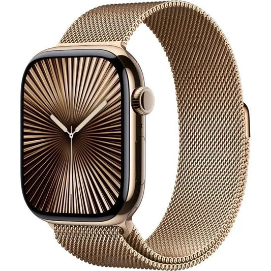 Apple Watch Series 10 GPS + Cellular 46mm – Boîtier Titane Doré – Bracelet Milanese Loop Or S/M