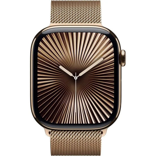 Apple Watch Series 10 GPS + Cellular 46mm – Boîtier Titane Doré – Bracelet Milanese Loop Or S/M