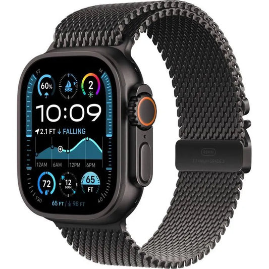 Apple Watch Ultra 2 – 49 mm Titane Noir | GPS + Cellular avec Bracelet Milanese Noir – M