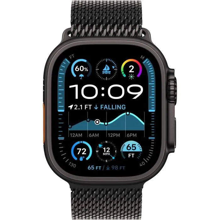 Apple Watch Ultra 2 – 49 mm Titane Noir | GPS + Cellular avec Bracelet Milanese Noir – M