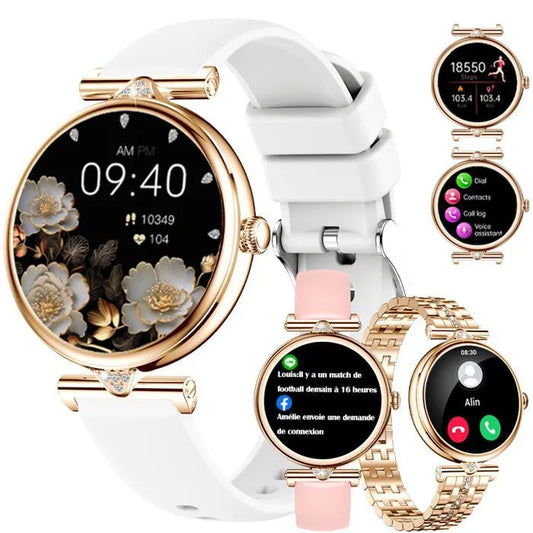 Montre Connectée Femme avec Appels Bluetooth – Écran AMOLED 1.28" HD, Tracker d’Activité 100+ Modes Sport, Moniteur Cardiaque & SpO2, Suivi du Sommeil, Cadeau Élégant avec Collier