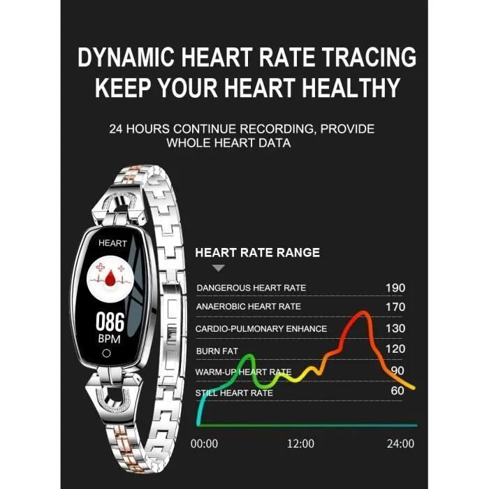 Montre Connectée Femme – Smartwatch Sportive avec Moniteur Cardiaque, Compatible Android & iOS